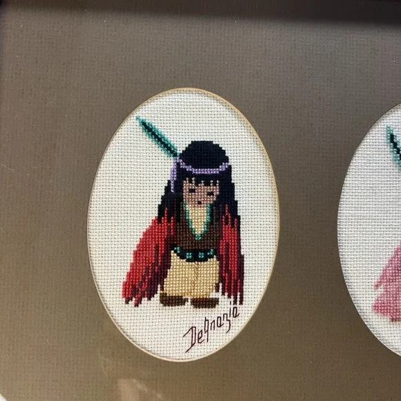 Ted DeGrazia Native American Cross Stitch Needlepoint Framed Artwork - Picture 2 of 8